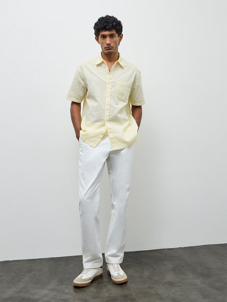 WES Casuals Yellow Relaxed-Fit Cotton-Blend Shirt