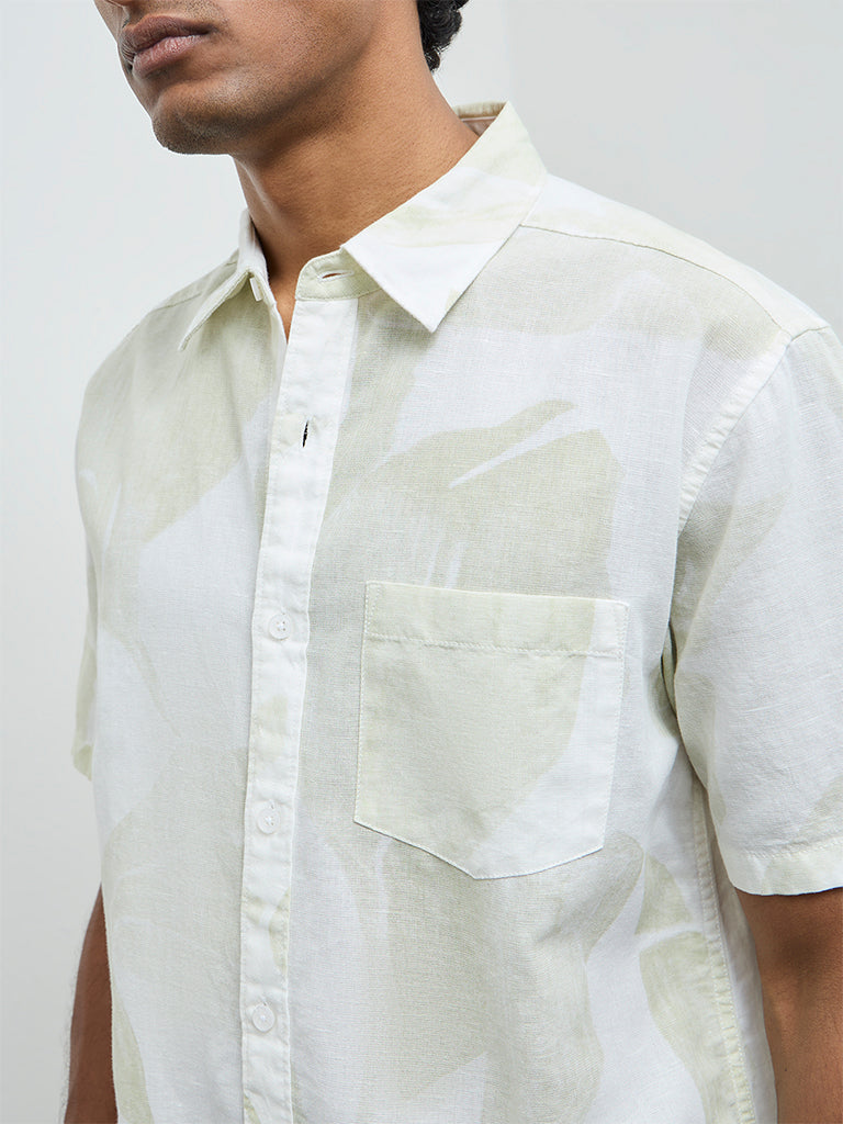 WES Casuals Off-White Printed Relaxed Fit Cotton-Blend Shirt