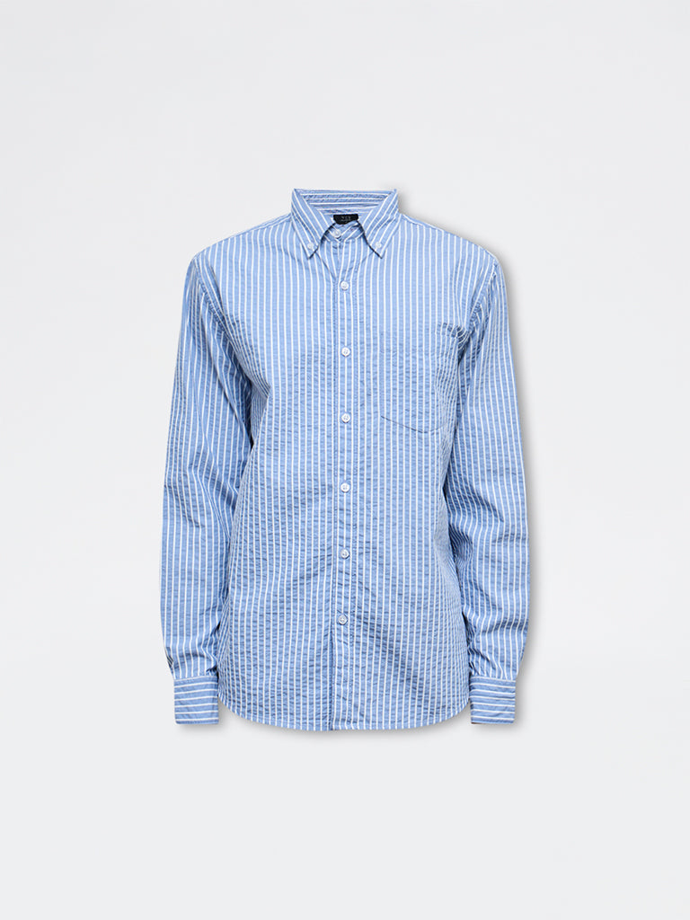 WES Casuals Blue Striped Relaxed-Fit Cotton-Blend Shirt