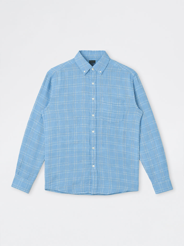 WES Casuals Light Blue Checks Relaxed-Fit Cotton Shirt