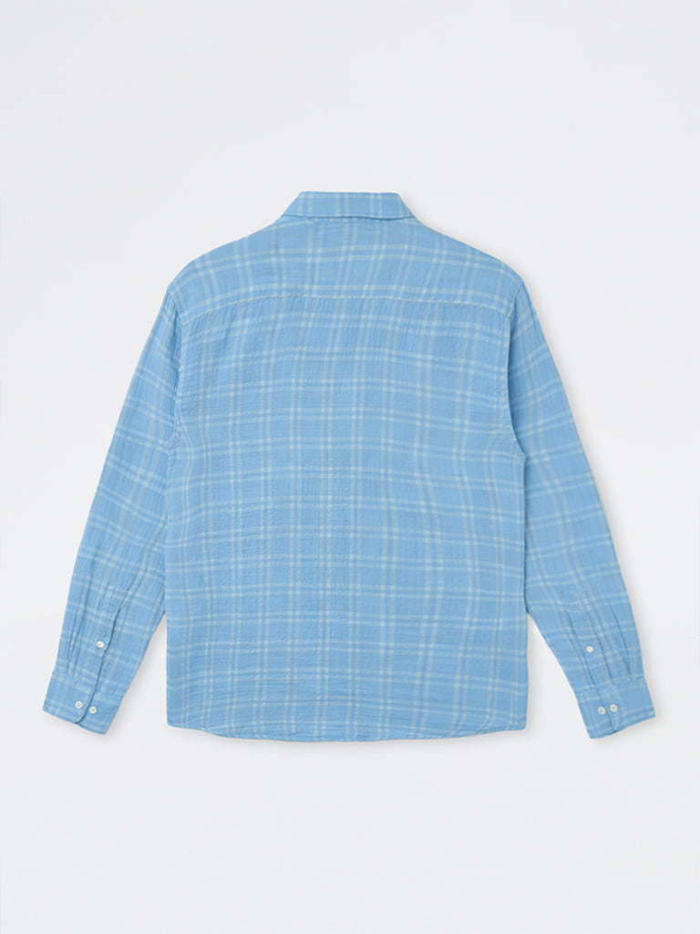 WES Casuals Light Blue Checks Relaxed-Fit Cotton Shirt