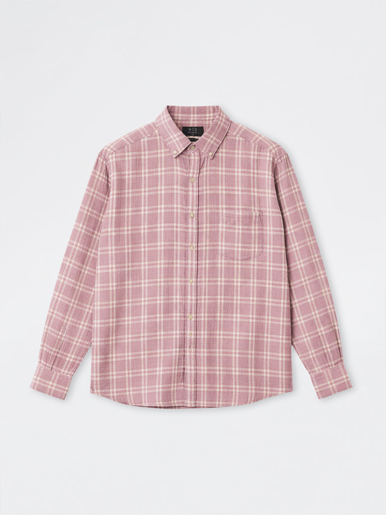 WES Casuals Dusty Pink Checks Relaxed-Fit Cotton Shirt