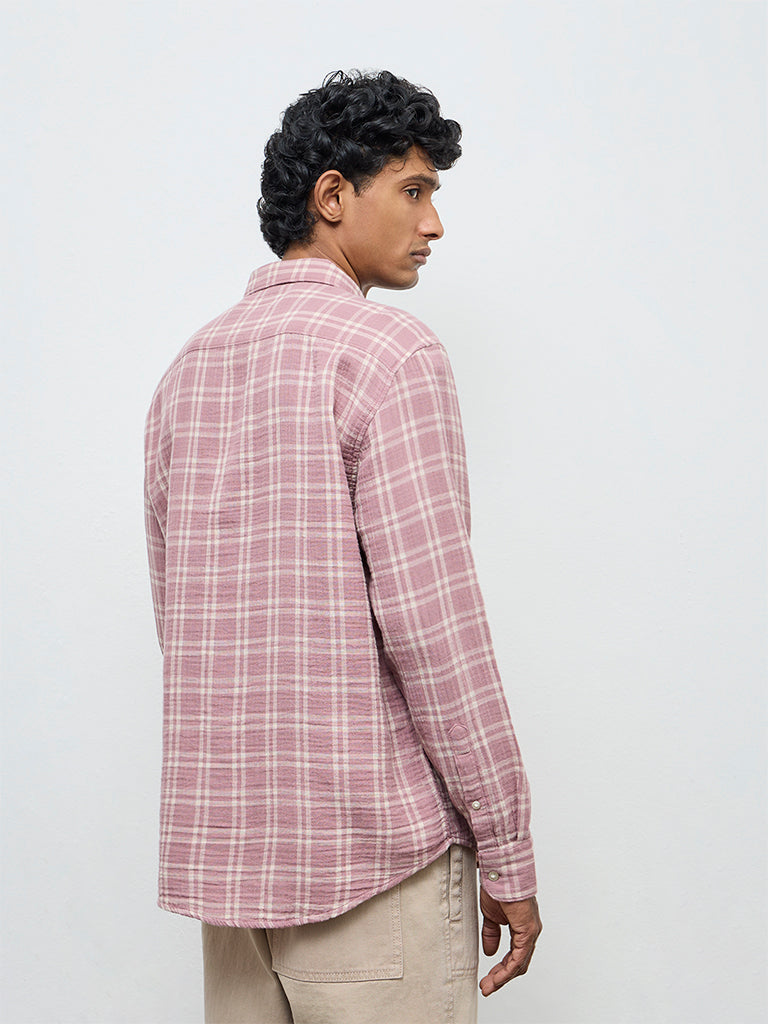 WES Casuals Dusty Pink Checks Relaxed-Fit Cotton Shirt