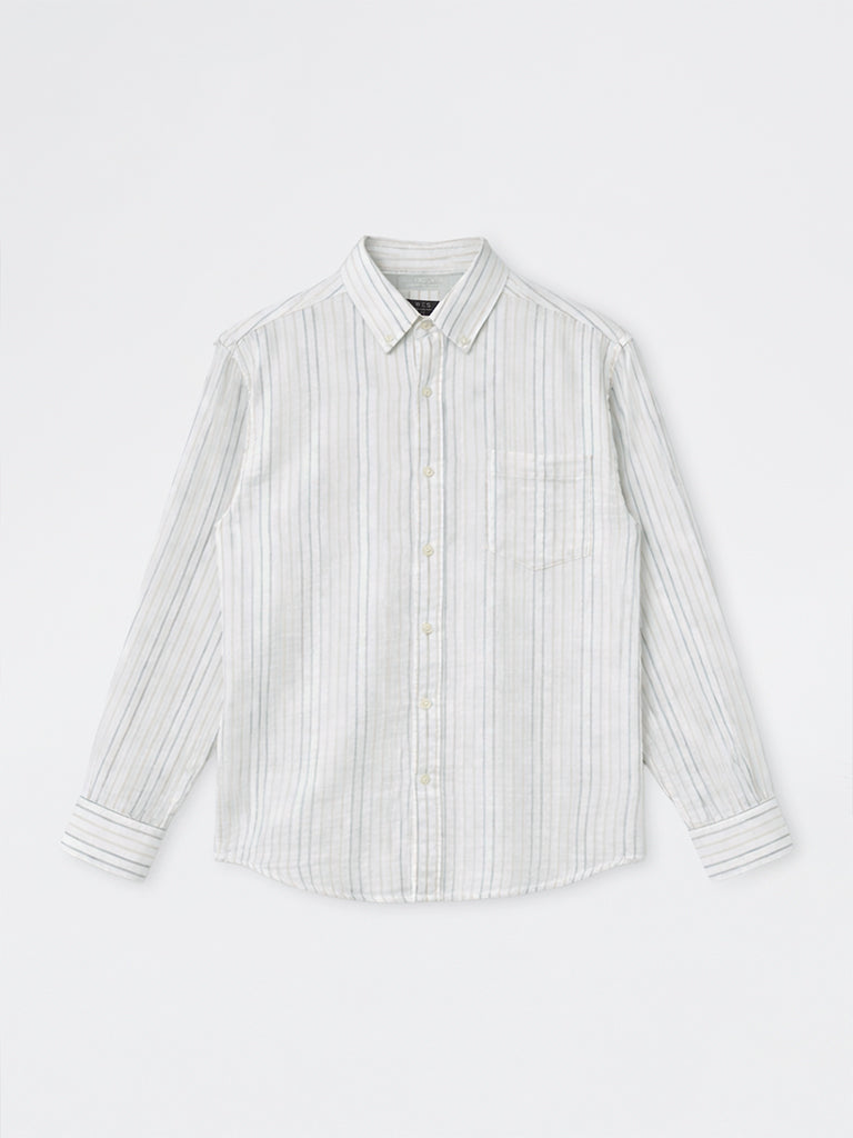 WES Casuals White Striped Relaxed-Fit Cotton Shirt