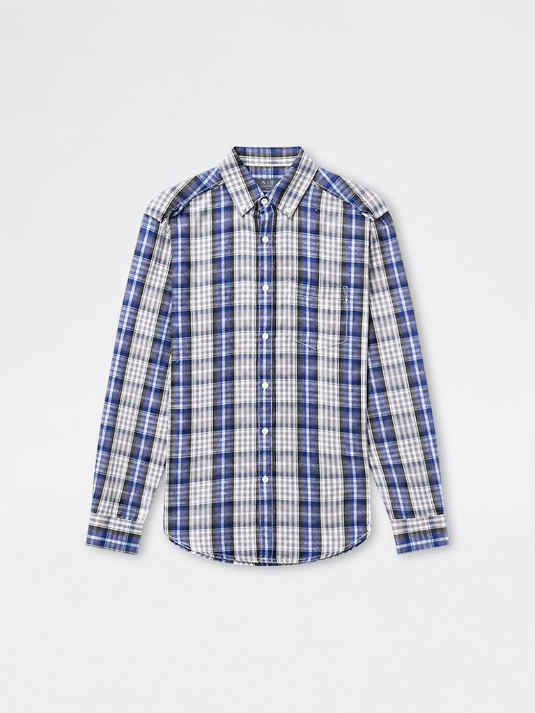 WES Casuals Navy Checkered Relaxed-Fit Cotton-Blend Shirt