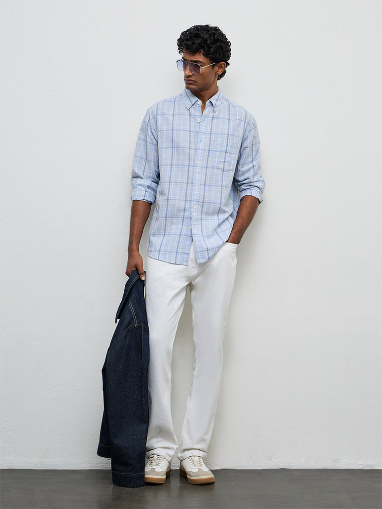WES Casuals Light Blue Relaxed-Fit Cotton-Blend Shirt
