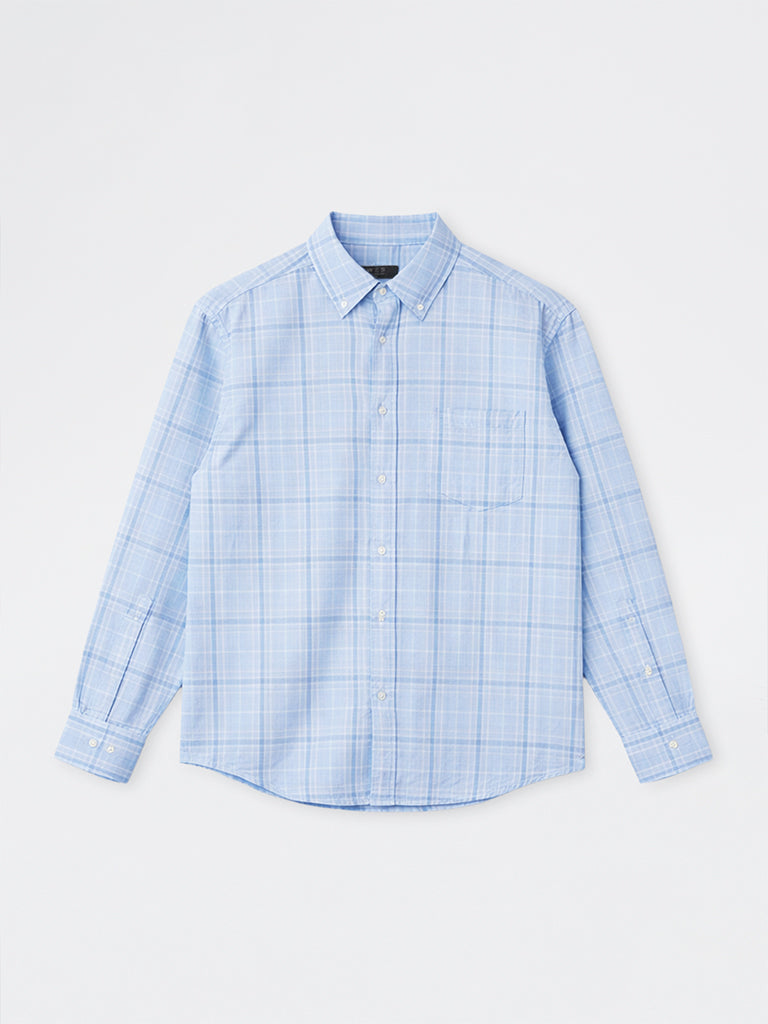WES Casuals Light Blue Relaxed-Fit Cotton-Blend Shirt