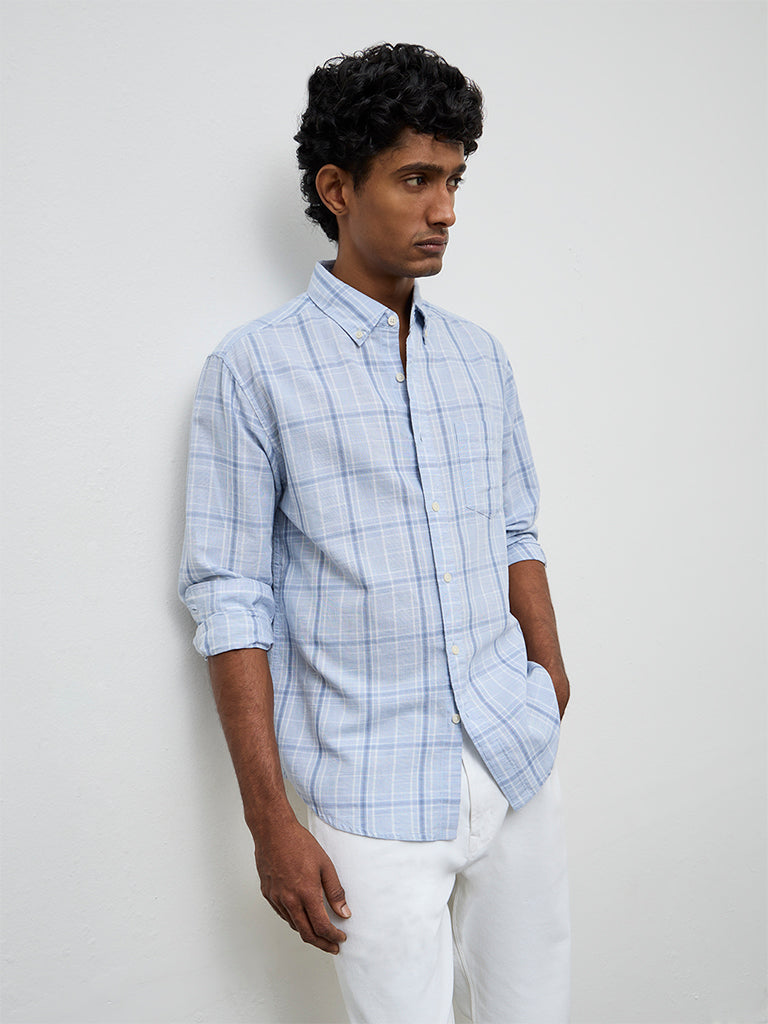 WES Casuals Light Blue Relaxed-Fit Cotton-Blend Shirt