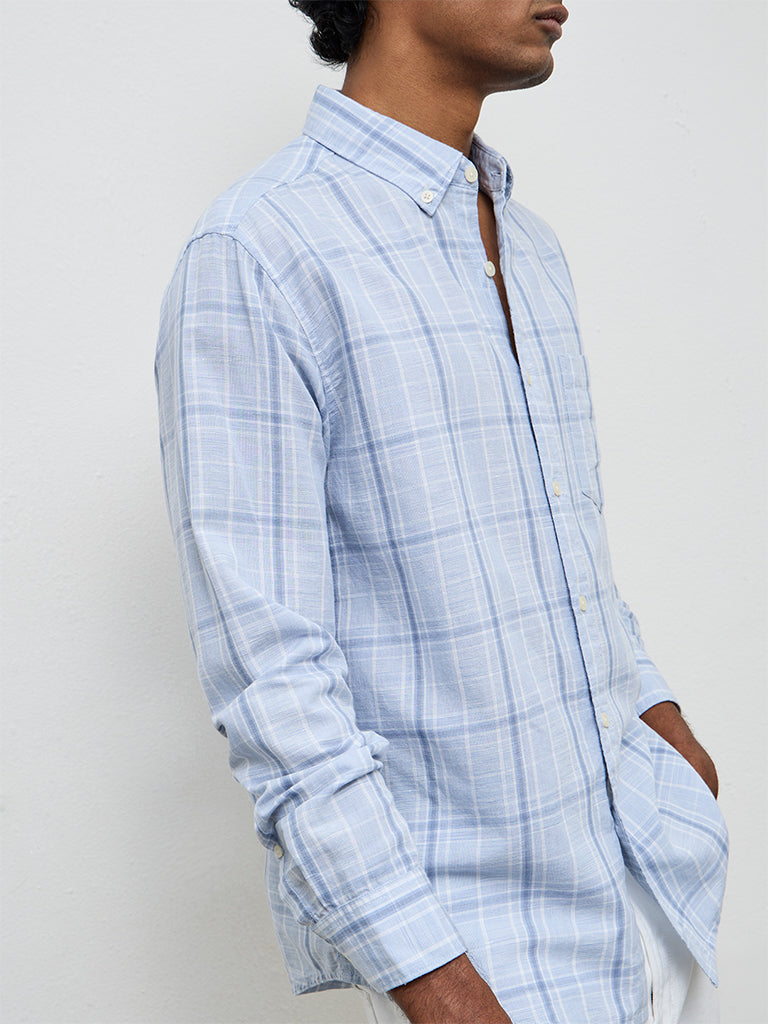 WES Casuals Light Blue Relaxed-Fit Cotton-Blend Shirt
