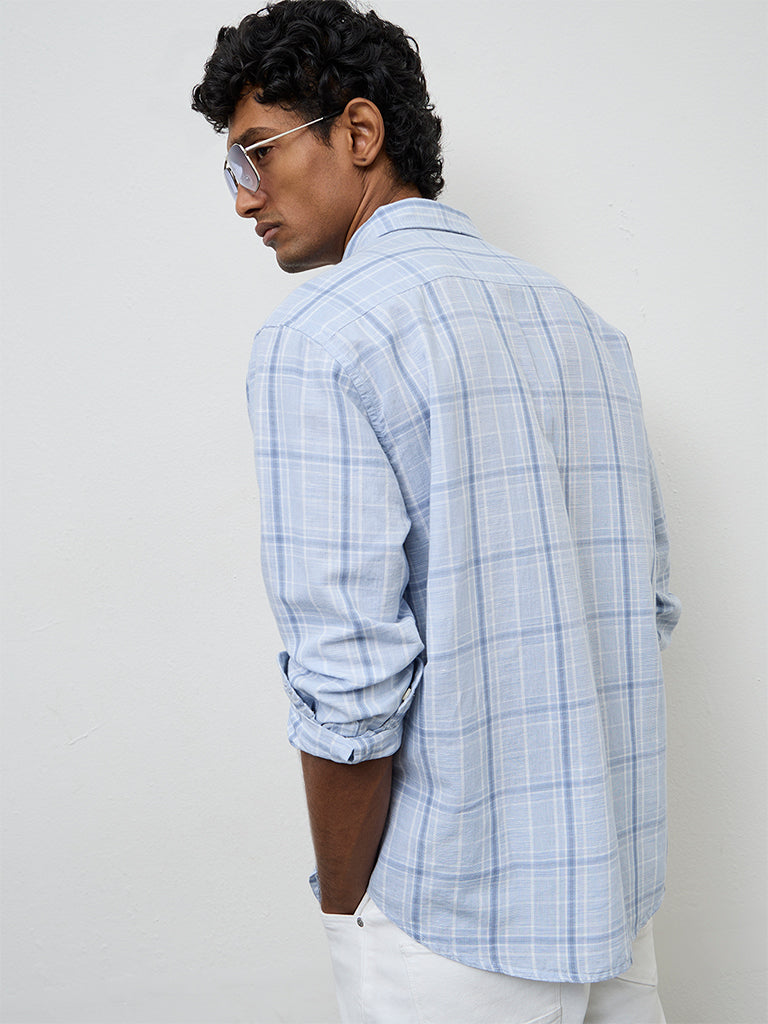 WES Casuals Light Blue Relaxed-Fit Cotton-Blend Shirt
