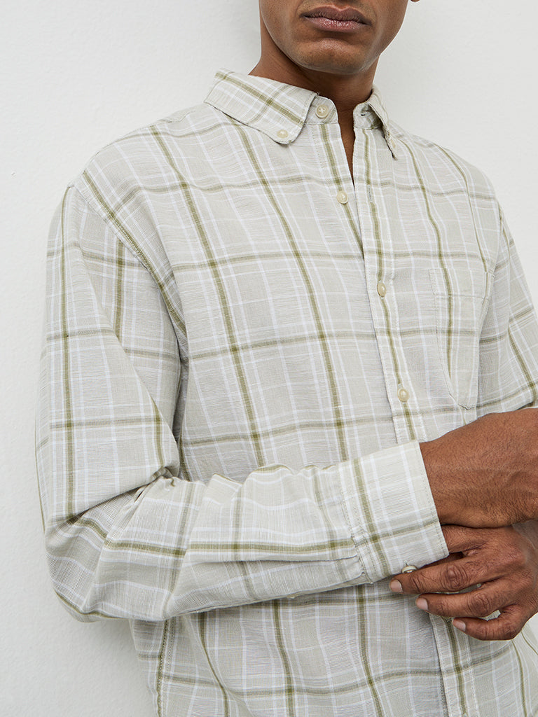 WES Casuals Sage Checks Relaxed-Fit Cotton-Blend Shirt