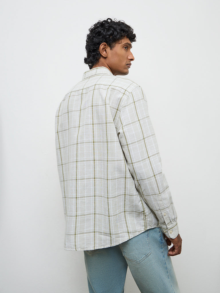 WES Casuals Sage Checks Relaxed-Fit Cotton-Blend Shirt