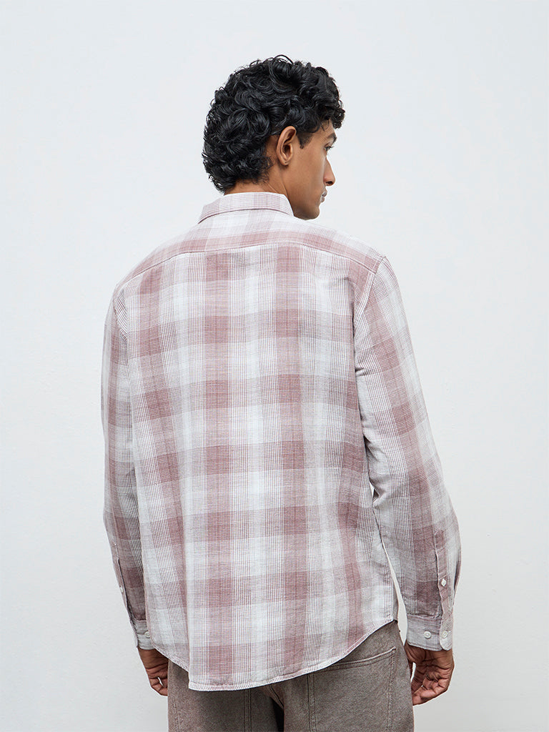 WES Casuals Dusty Pink Checks Relaxed Fit Cotton-Blend Shirt