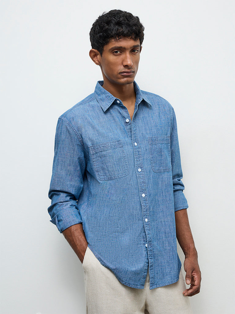 WES Casuals Light Blue Relaxed-Fit Cotton Shirt