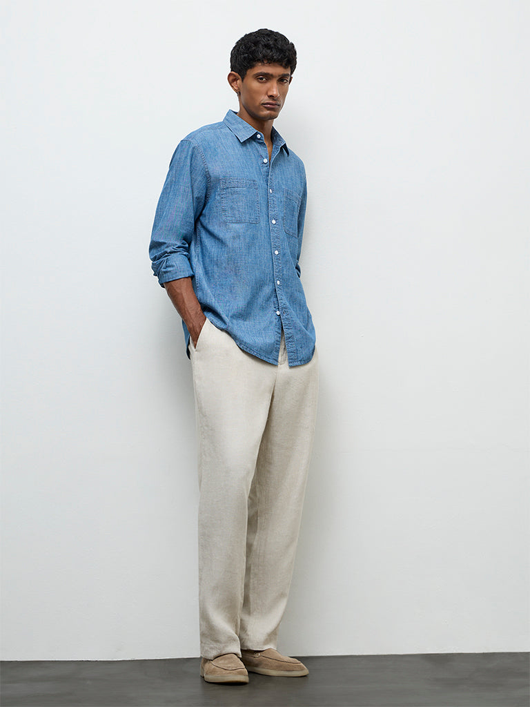 WES Casuals Light Blue Relaxed-Fit Cotton Shirt