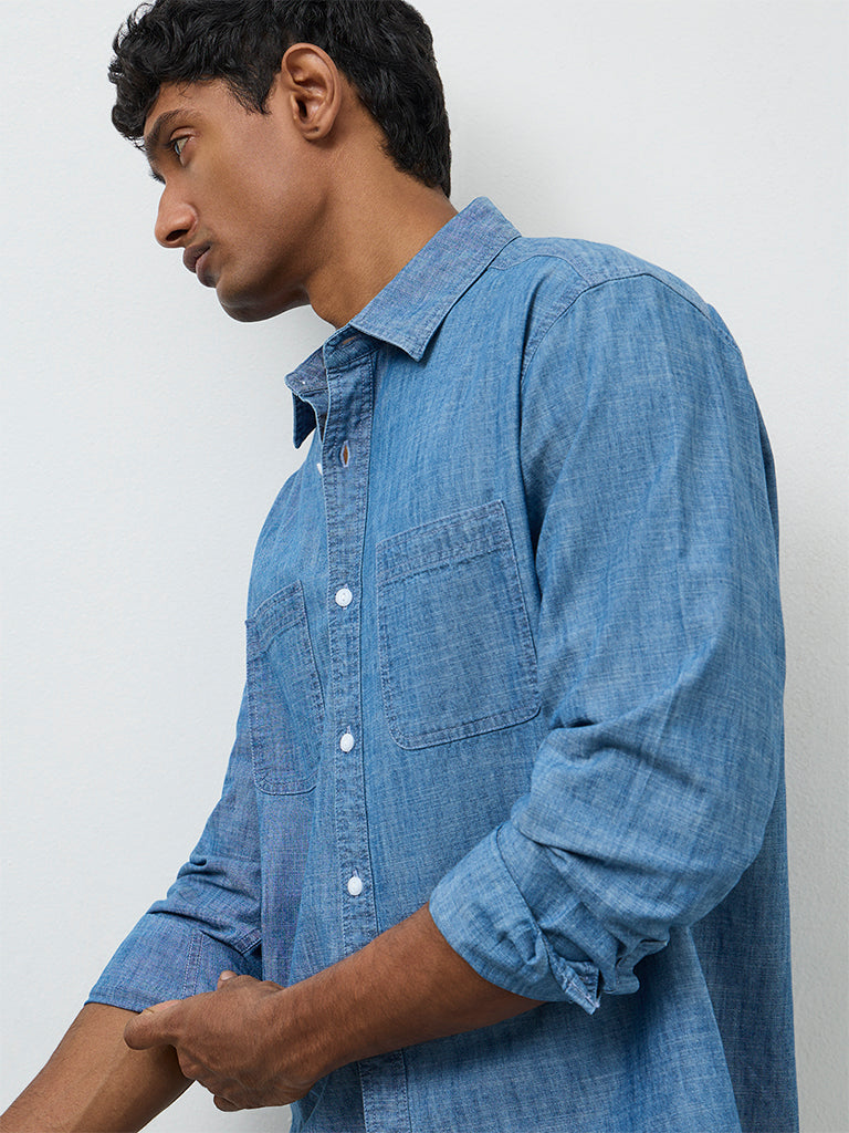 WES Casuals Light Blue Relaxed-Fit Cotton Shirt