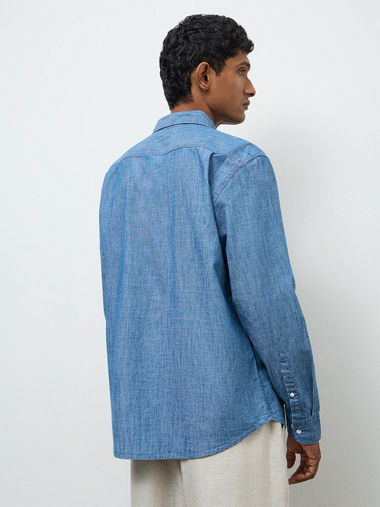 WES Casuals Light Blue Relaxed-Fit Cotton Shirt