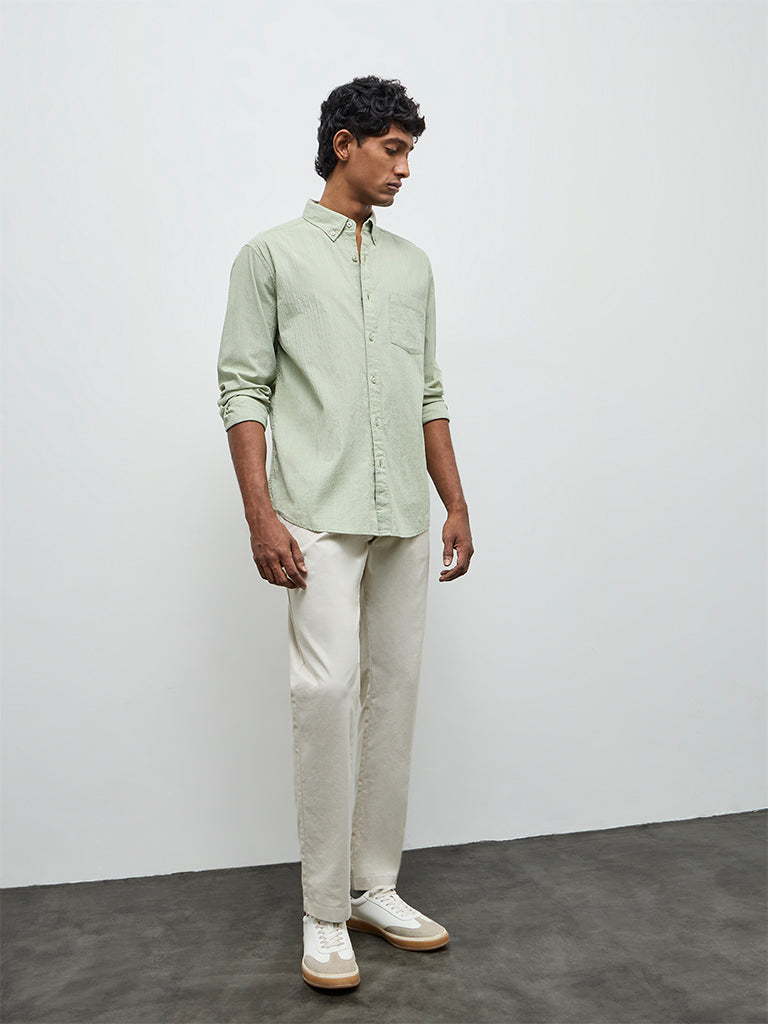 WES Casuals Sage Striped Relaxed-Fit Cotton-Blend Shirt