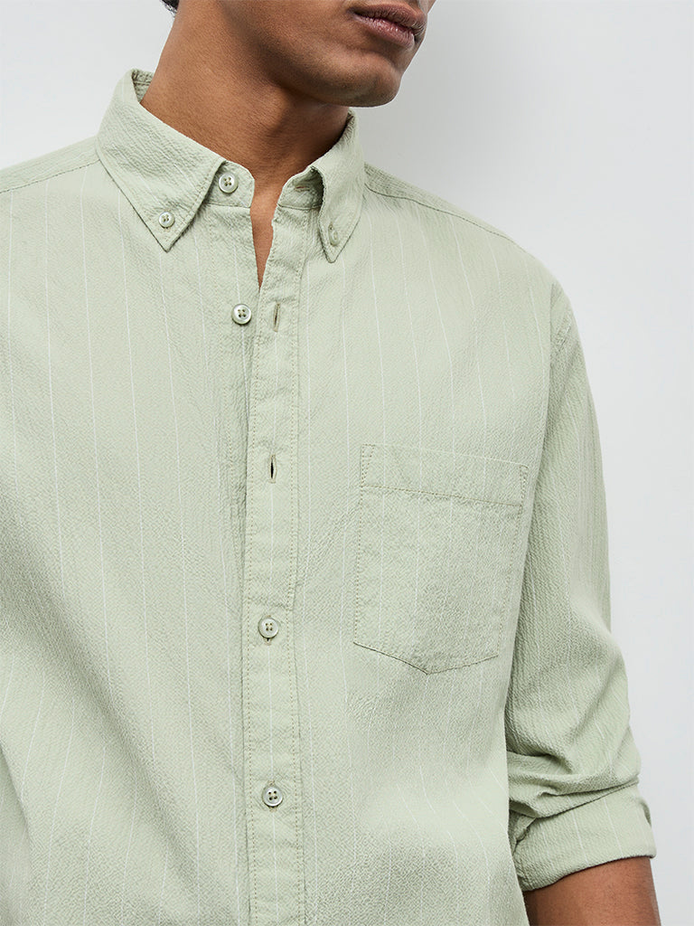 WES Casuals Sage Striped Relaxed-Fit Cotton-Blend Shirt