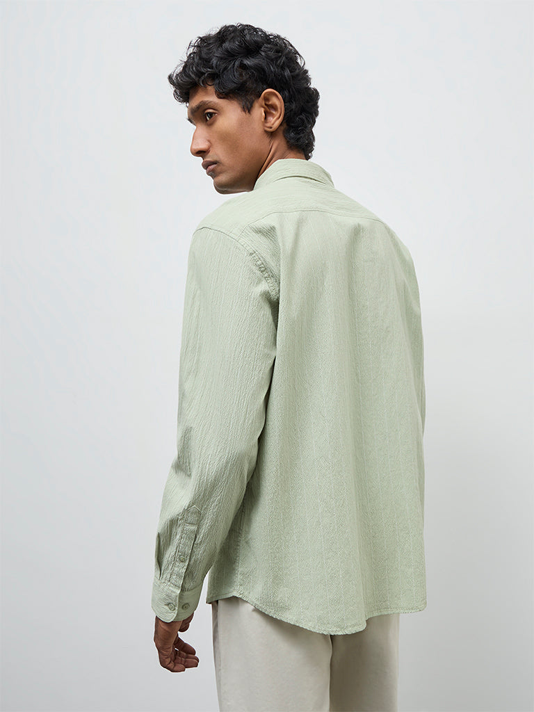 WES Casuals Sage Striped Relaxed-Fit Cotton-Blend Shirt