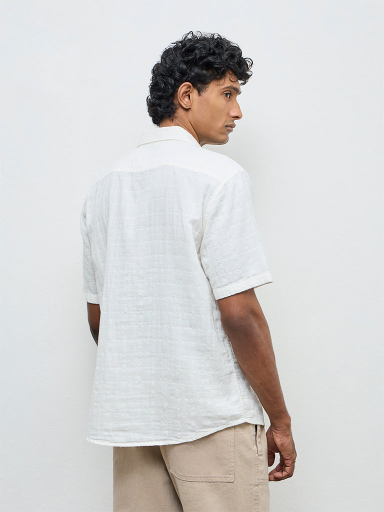 WES Casuals Off-White Textured Relaxed-Fit Cotton Shirt