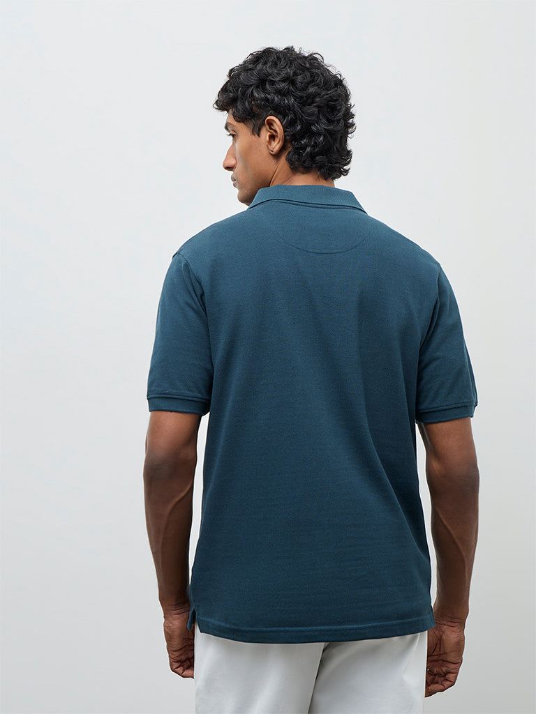 WES Casuals Green Striped Relaxed Fit Quarter-Zip Polo T-Shirt
