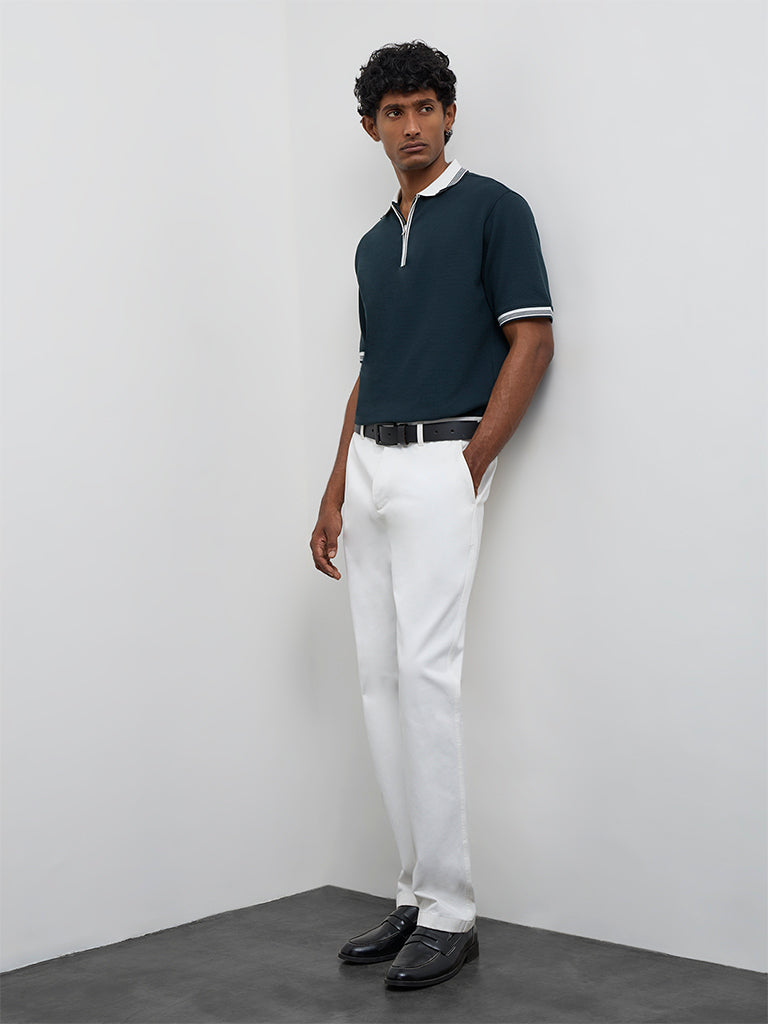 WES Casuals Teal Relaxed-Fit Textured Quarter-Zip Polo T-Shirt