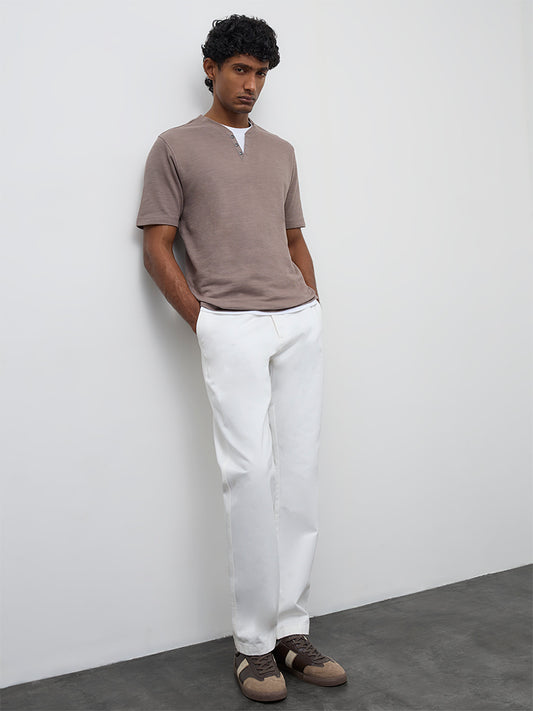 WES Casuals Taupe Relaxed-Fit Textured Cotton T-Shirt