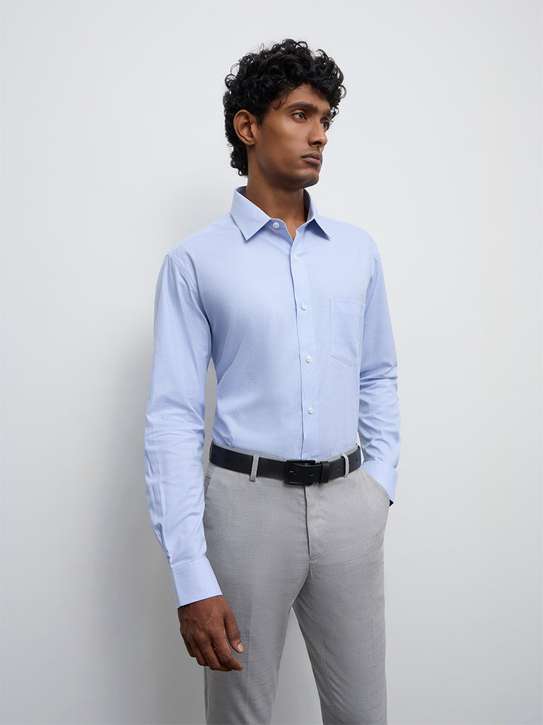 WES Formals Blue Relaxed Fit Cotton Shirt