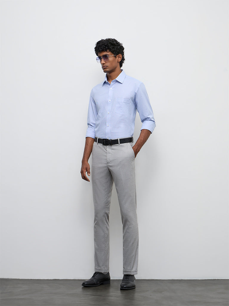 WES Formals Blue Relaxed Fit Cotton Shirt