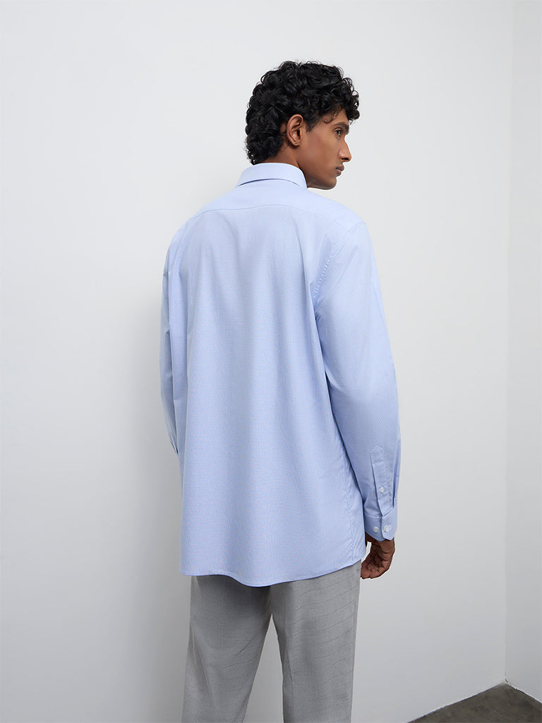 WES Formals Blue Relaxed Fit Cotton Shirt