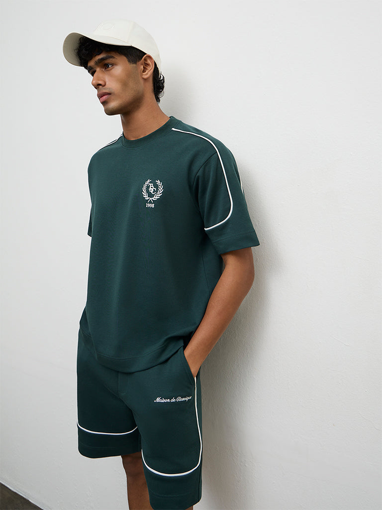 Nuoflexx Green Text-Design Relaxed Fit Cotton-Blend T-Shirt