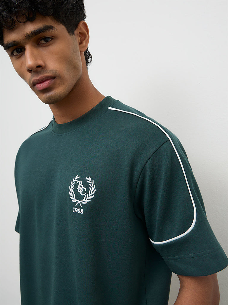 Nuoflexx Green Text-Design Relaxed Fit Cotton-Blend T-Shirt