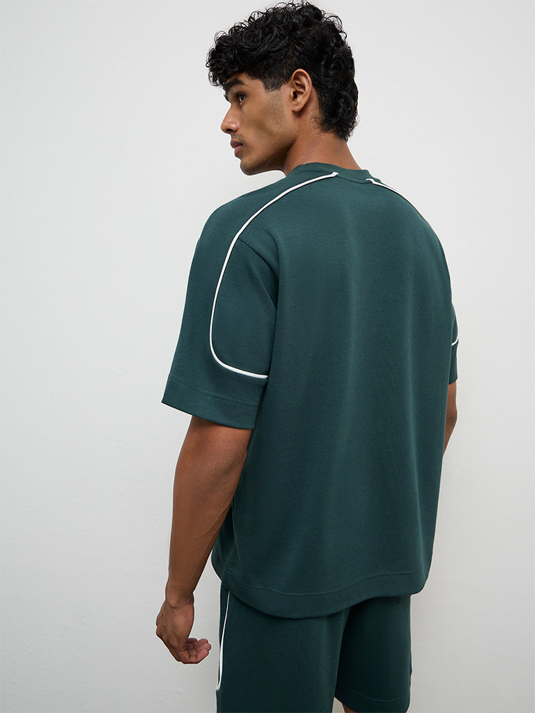 Nuoflexx Green Text-Design Relaxed Fit Cotton-Blend T-Shirt