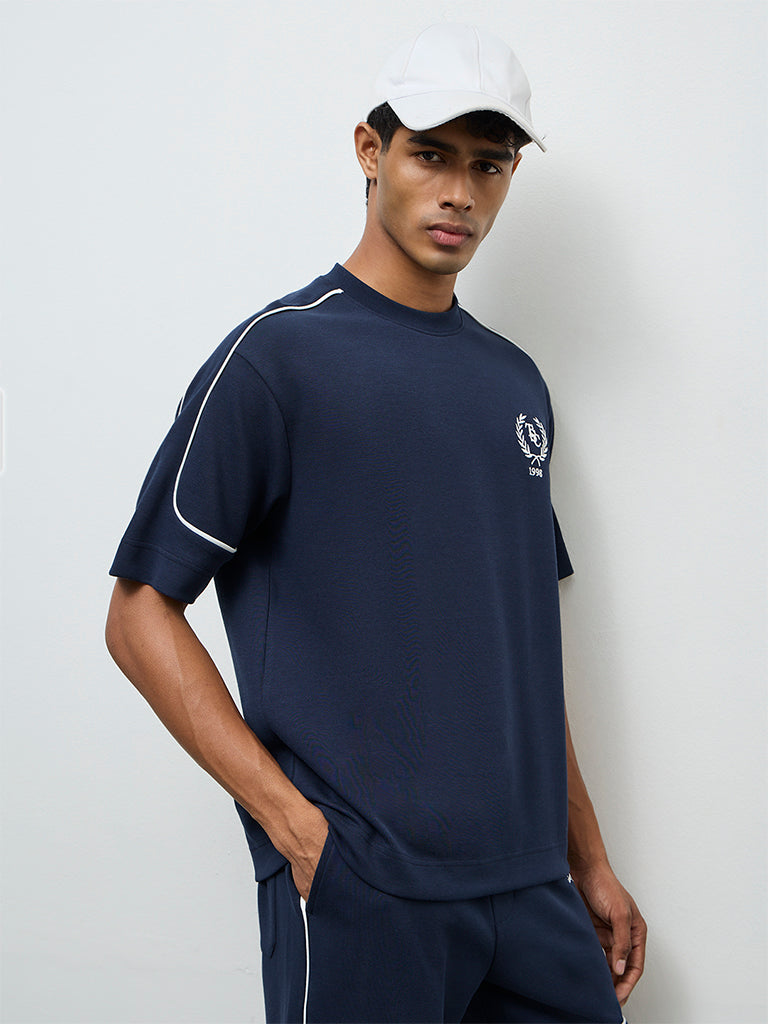 Nuoflexx Navy Text-Detailed Relaxed-Fit T-Shirt