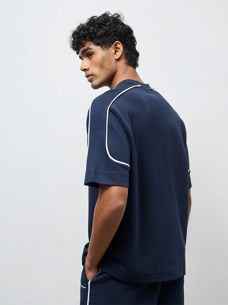 Nuoflexx Navy Text-Detailed Relaxed-Fit T-Shirt