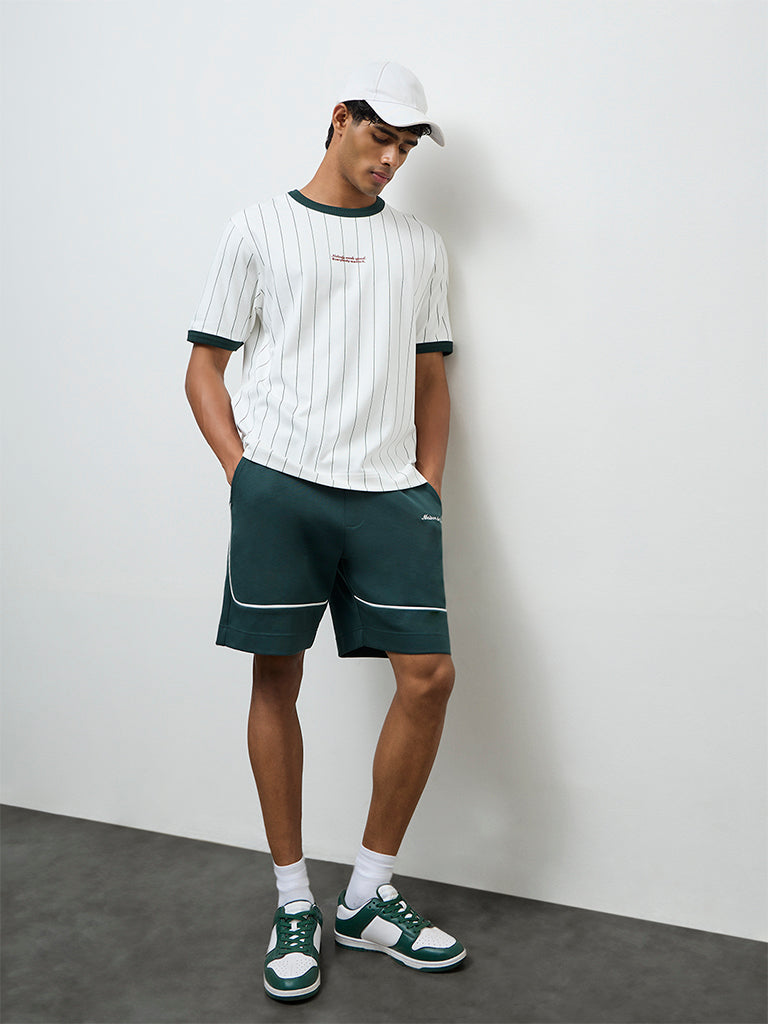 Nuoflexx Green Striped Relaxed-Fit Cotton-Blend T-Shirt