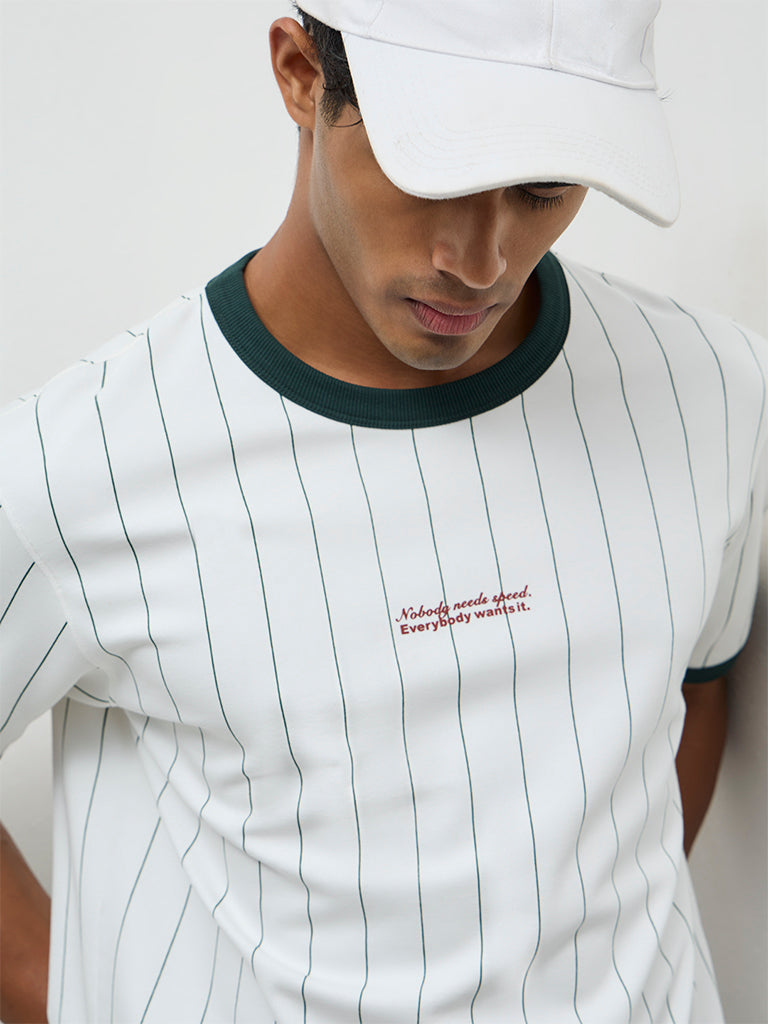 Nuoflexx Green Striped Relaxed-Fit Cotton-Blend T-Shirt