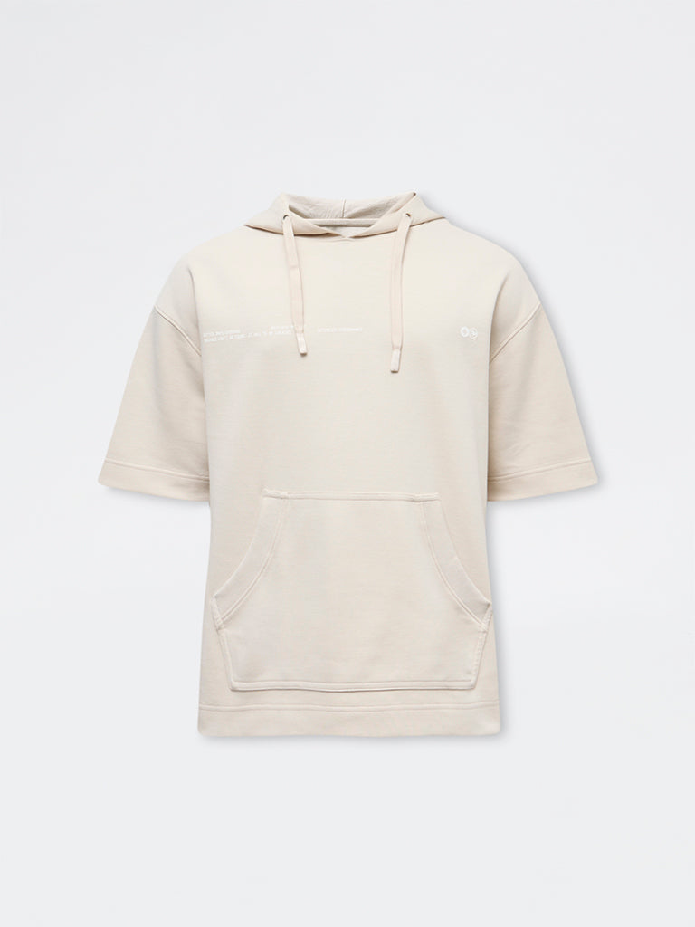 Nuoflexx Beige Typographic Relaxed-Fit Hooded Sweatshirt