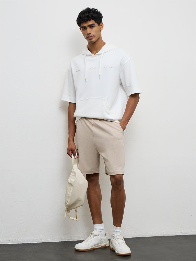 Nuoflexx Off-White Relaxed-Fit Cotton-Blend Hoodie