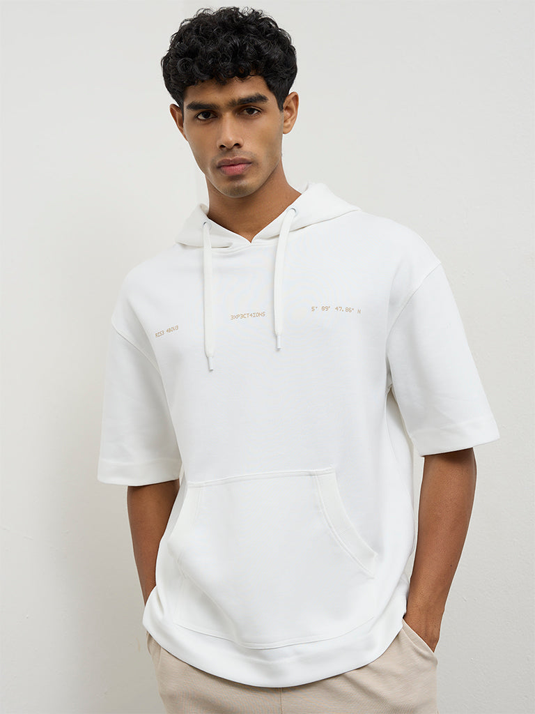 Nuoflexx Off-White Relaxed-Fit Cotton-Blend Hoodie