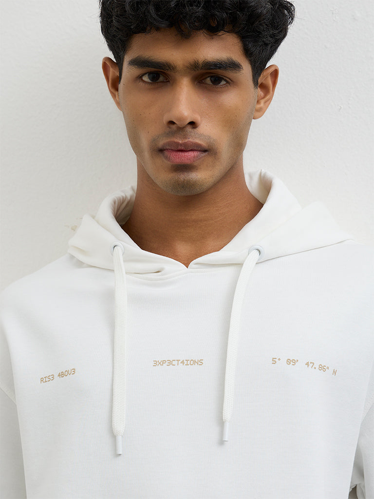 Nuoflexx Off-White Relaxed-Fit Cotton-Blend Hoodie