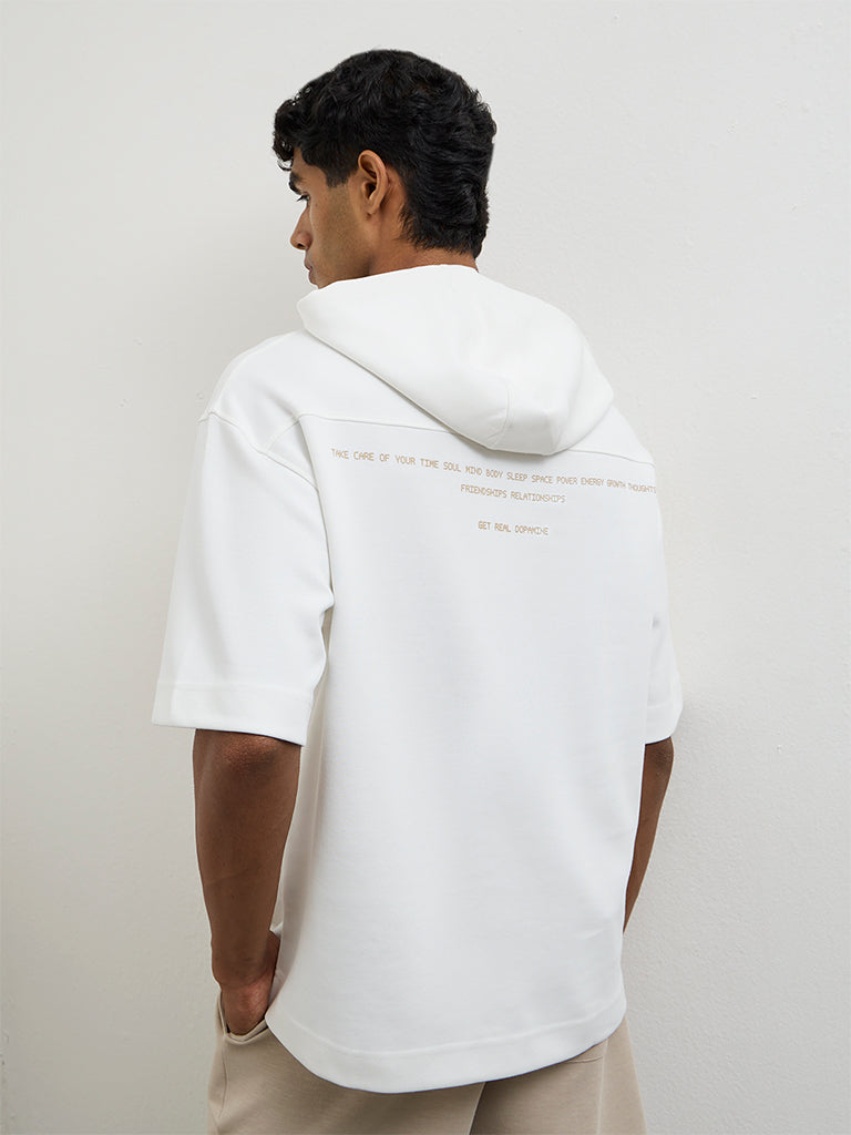 Nuoflexx Off-White Relaxed-Fit Cotton-Blend Hoodie