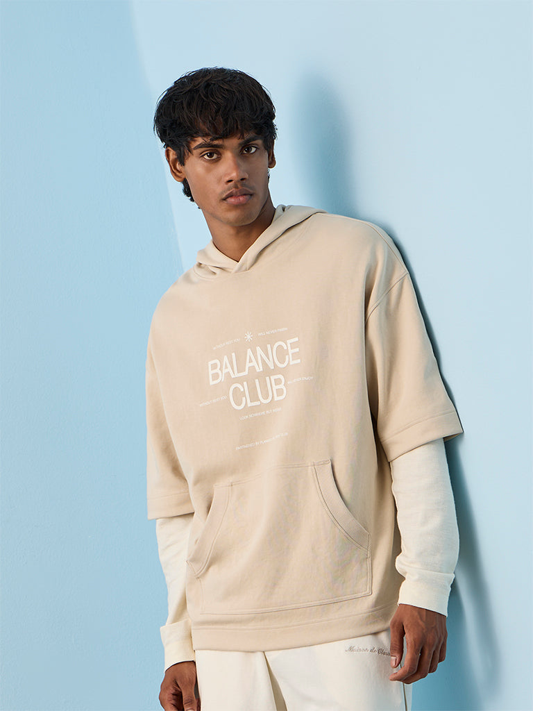 Nuoflexx Light Beige Relaxed-Fit Cotton-Blend Hoodie