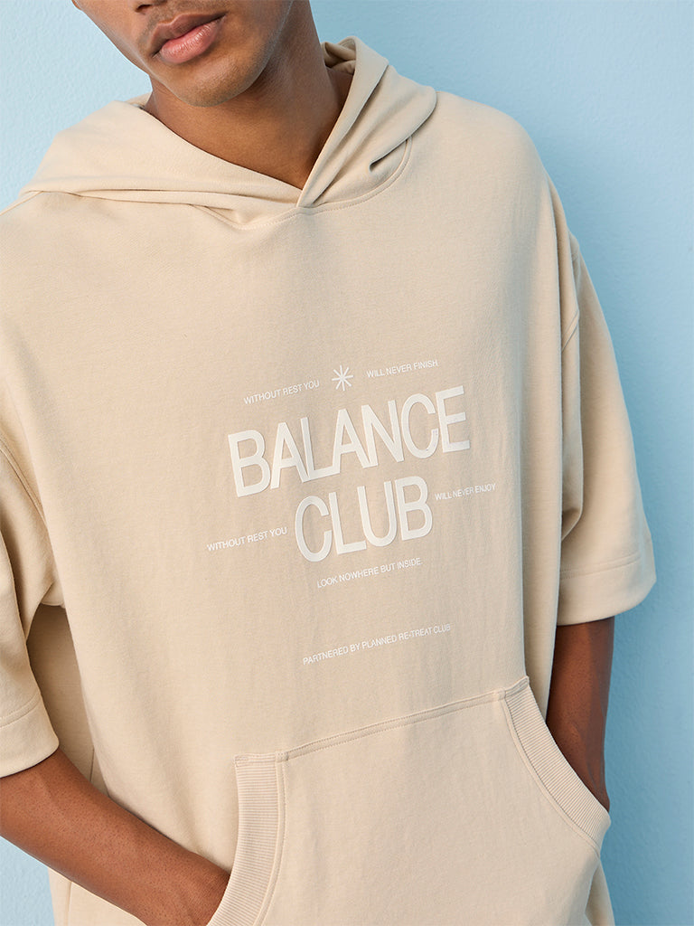 Nuoflexx Light Beige Relaxed-Fit Cotton-Blend Hoodie