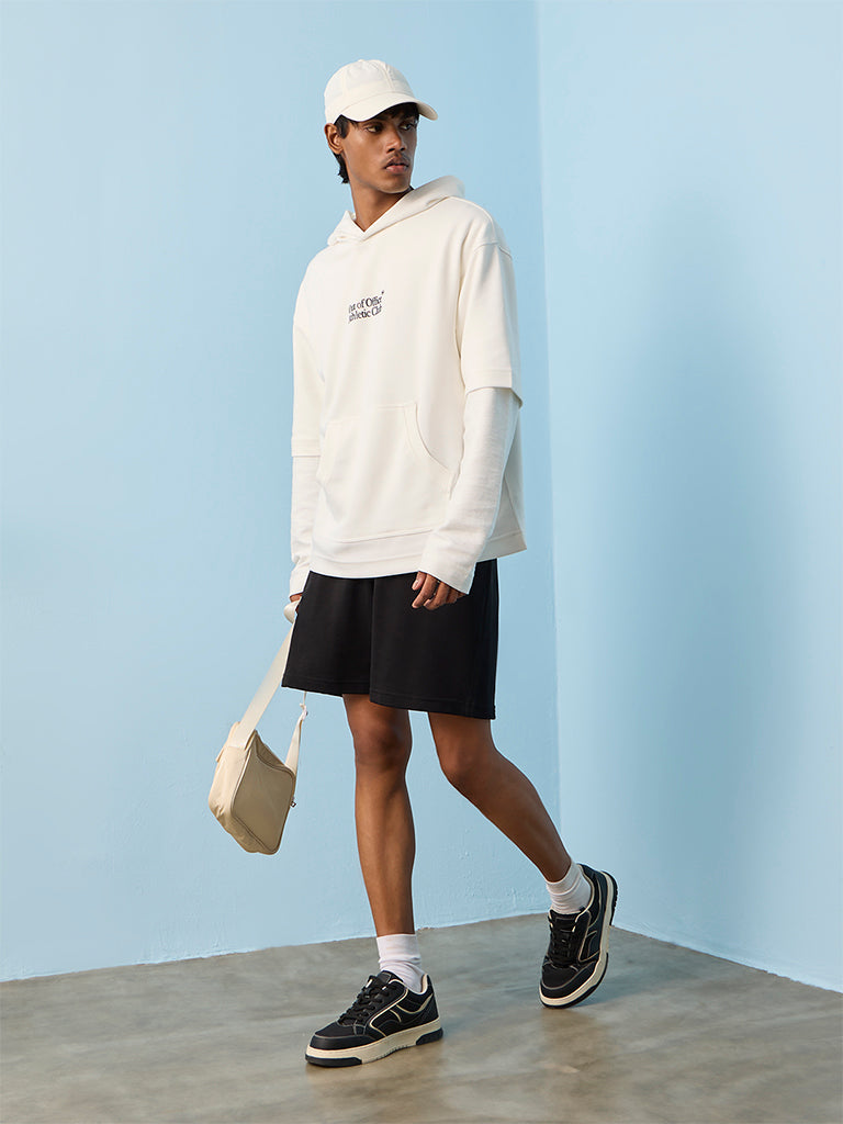 Nuoflexx Off-White Printed Relaxed-Fit Cotton-Blend Hoodie