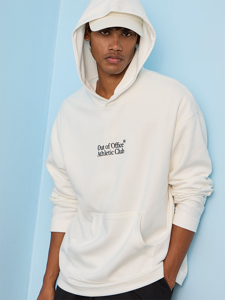 Nuoflexx Off-White Printed Relaxed-Fit Cotton-Blend Hoodie