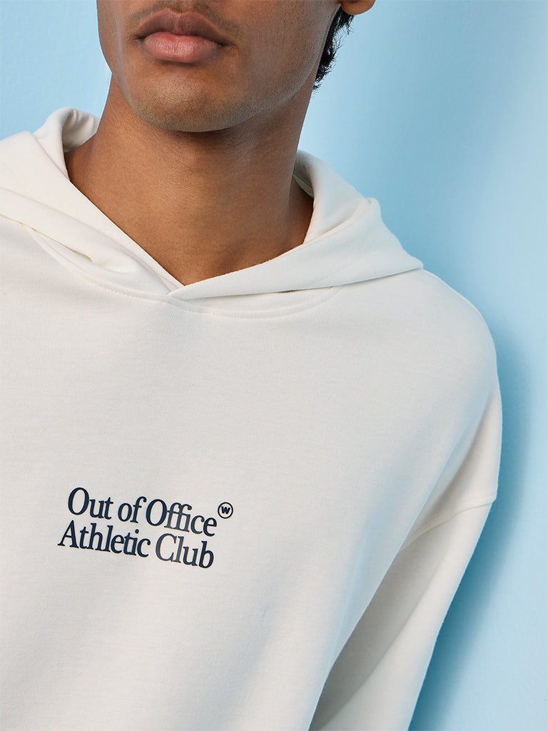 Nuoflexx Off-White Printed Relaxed-Fit Cotton-Blend Hoodie