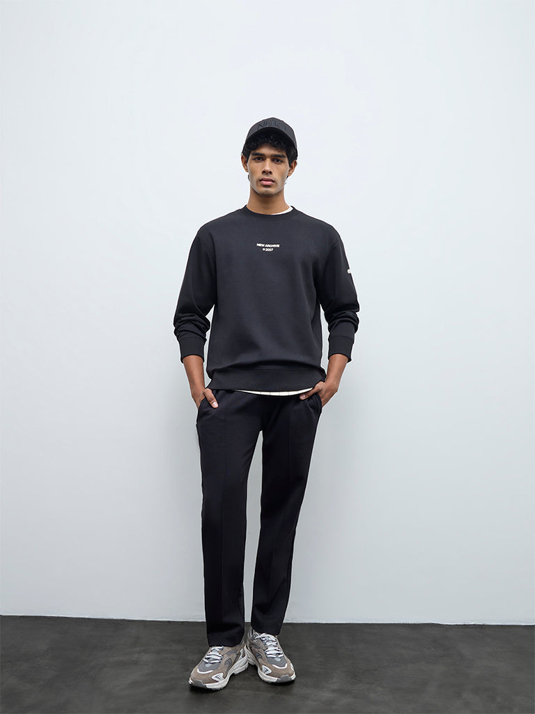Nuoflexx Black Text Printed Cotton-Blend Relaxed-Fit Sweatshirt