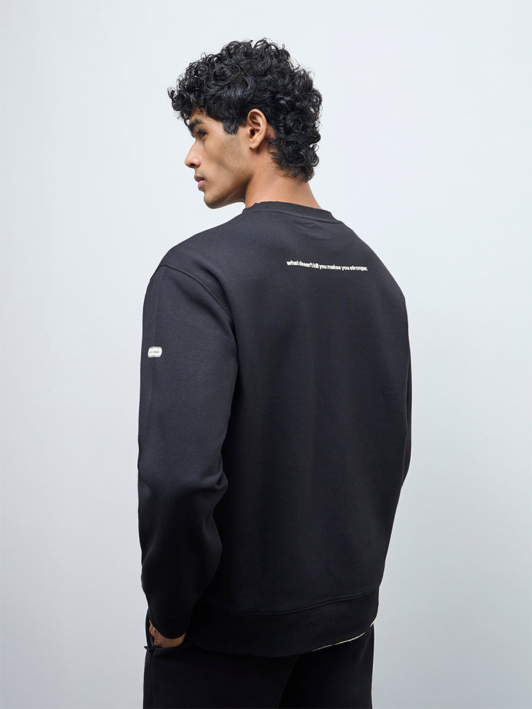Nuoflexx Black Text Printed Cotton-Blend Relaxed-Fit Sweatshirt